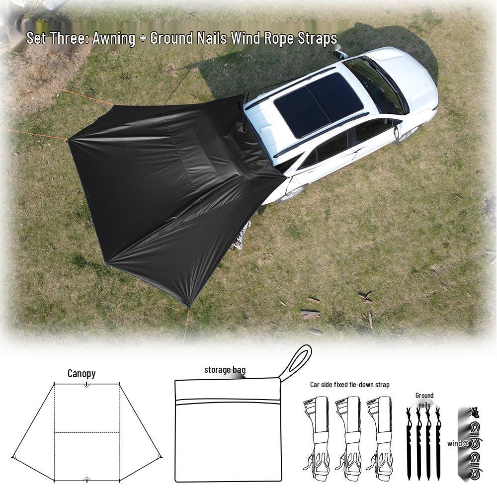 Universal Outdoor Car Awning for Camping and Touring - Black Vinyl