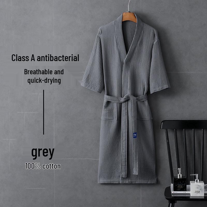 Unisex Quick-Dry Cotton Waffle Bathrobe - Ideal for Summer and Hotels