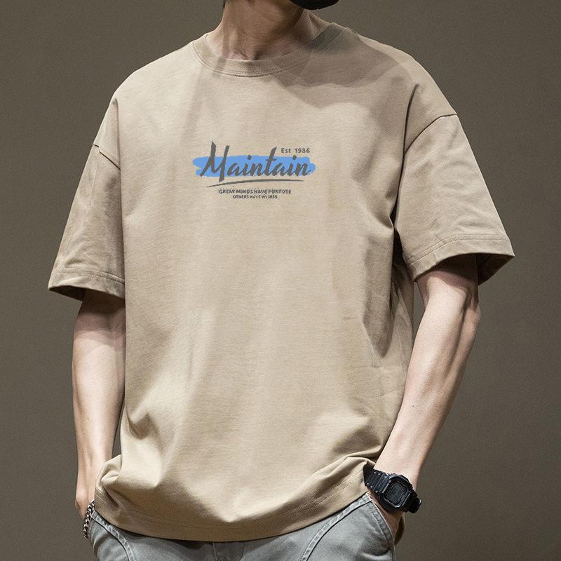 Pure Cotton American Retro Short Sleeved T-shirt for Men's Summer Fashion Brand Design Sense High Street Trendy Mens Ins Style Pure Cotton Half Sleeve