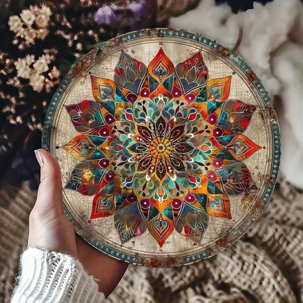 

Vintage Mandala Metal Wall Art Decor 8x8 Inch Tin Plate Home Living Room Hanging 20x20 різнокольоровий