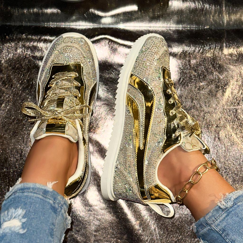 Fashion Casual Women Shoes Rhinestone Color Block Trendy Sneakers Design Spring Autumn New Style Comfortable Rubber Sole Sneakers Women