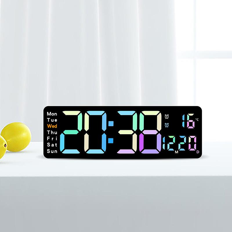 Modern LED Digital Wall Clock with Temp/Humidity Display, Alarm, Countdown & Remote Control Multi-Colored Display Clocks