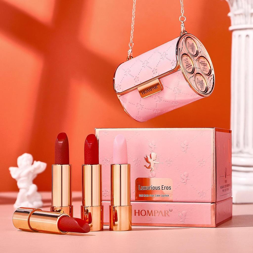 Hanbeier Luxury Leather Handbag & Lipstick Gift Set - Non-Fading, Soft Mist, Moisturizing, Four-Piece Collection