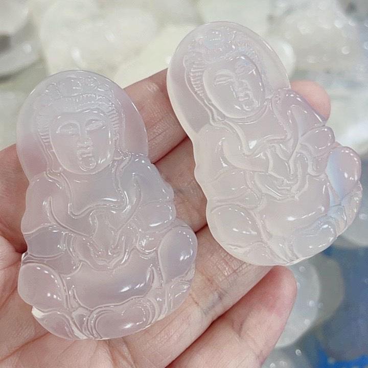 Средне-Большой Белый Халцедон Агат Гуаньинь Кулон-Подвеска Украшение