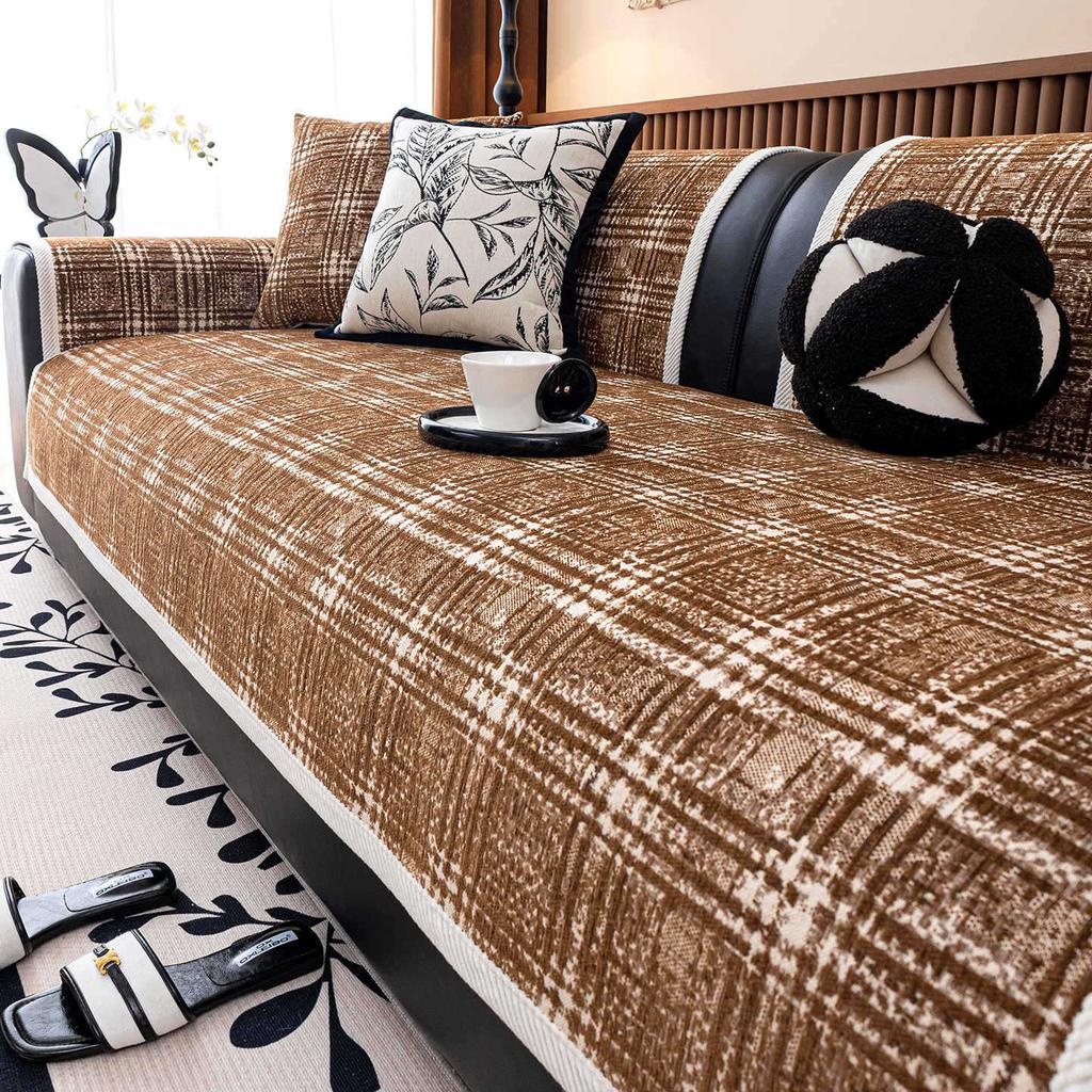 New Straight Leather Sofa Cover Cloth Towel Fixed Anti Slip One-piece Sofa Cushion Modern Light Luxury All Year Round Universal