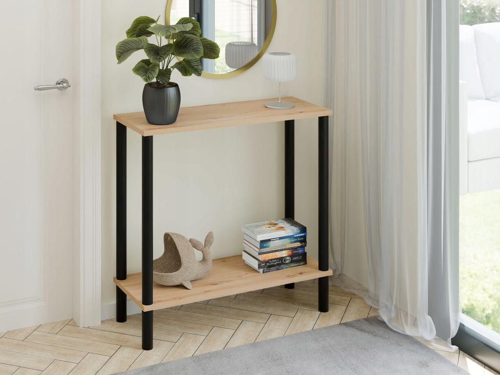 Loft Console Table with Shelf 80x30x80 Cm Metal Black for Hallway