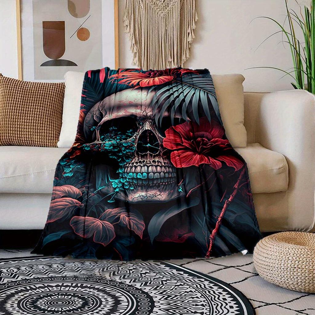 1pc Skeleton Print Blanket,Soft Warm Throw Blanket Nap Blanket For Couch Sofa Office Bed Camping Travel