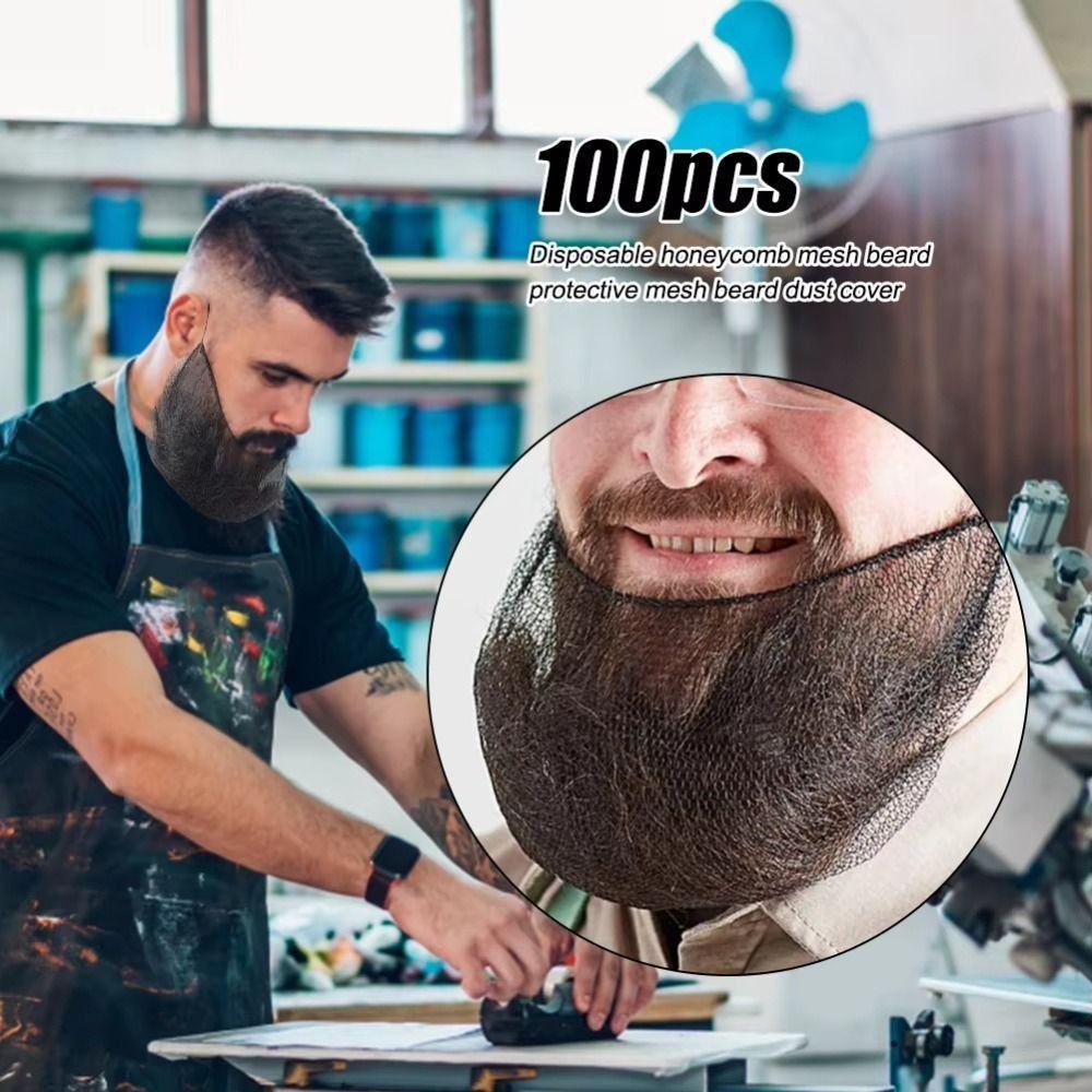 100Pcs Disposable Facial Beard Bib Bonnet Breathable Beard Turban Facial Apron Caps  for Men
