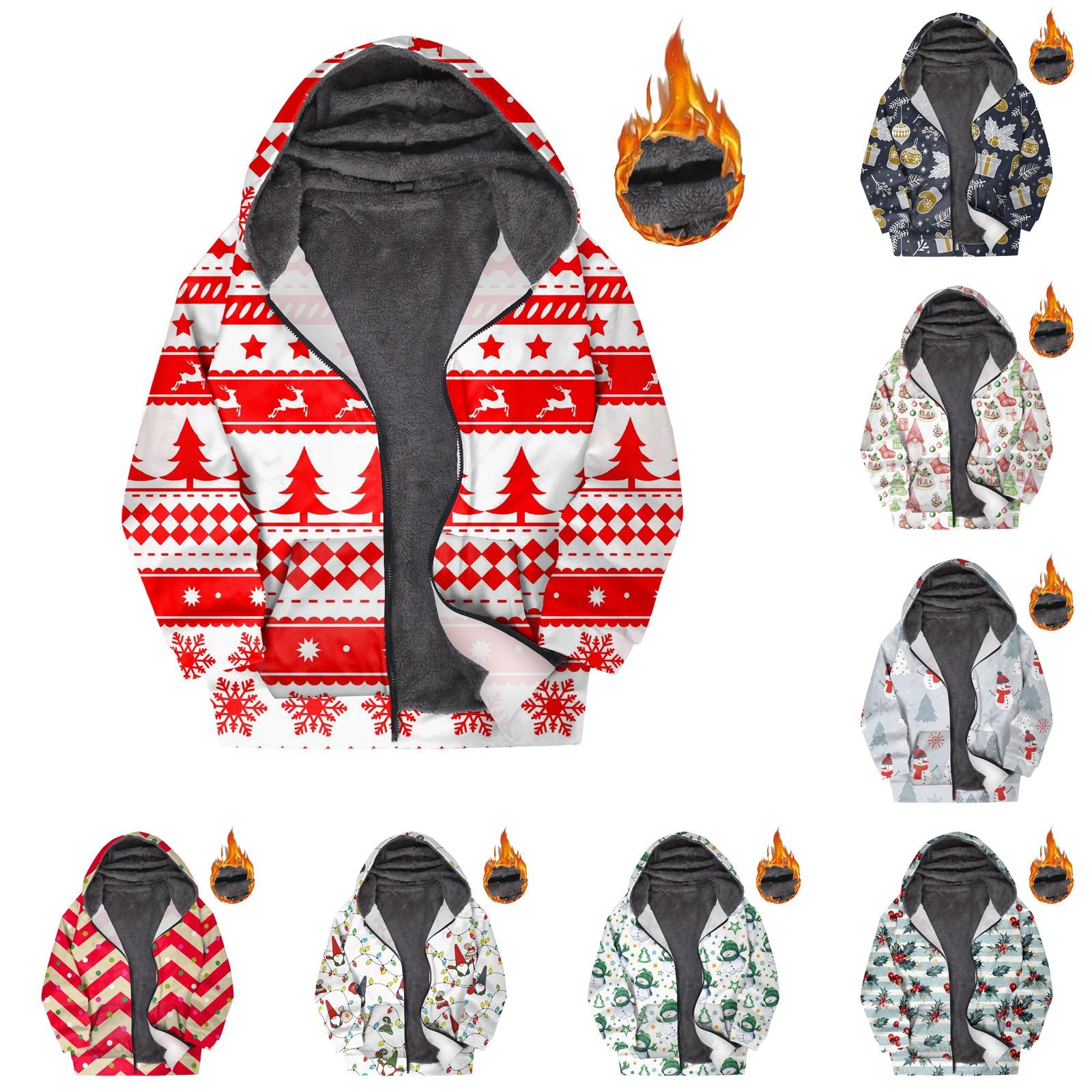 

Женская зимняя бархатная утолщенная куртка с капюшоном и рождественским принтом