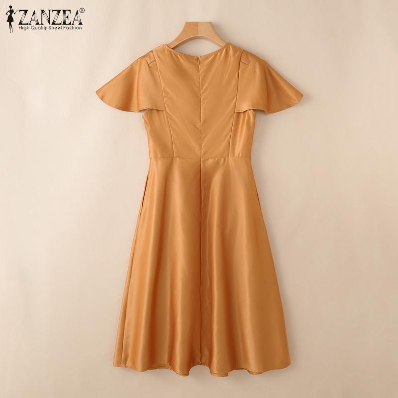 ZANZEA Damska swobodna, letnia sukienka z okrągłym dekoltem i krótkim rękawem