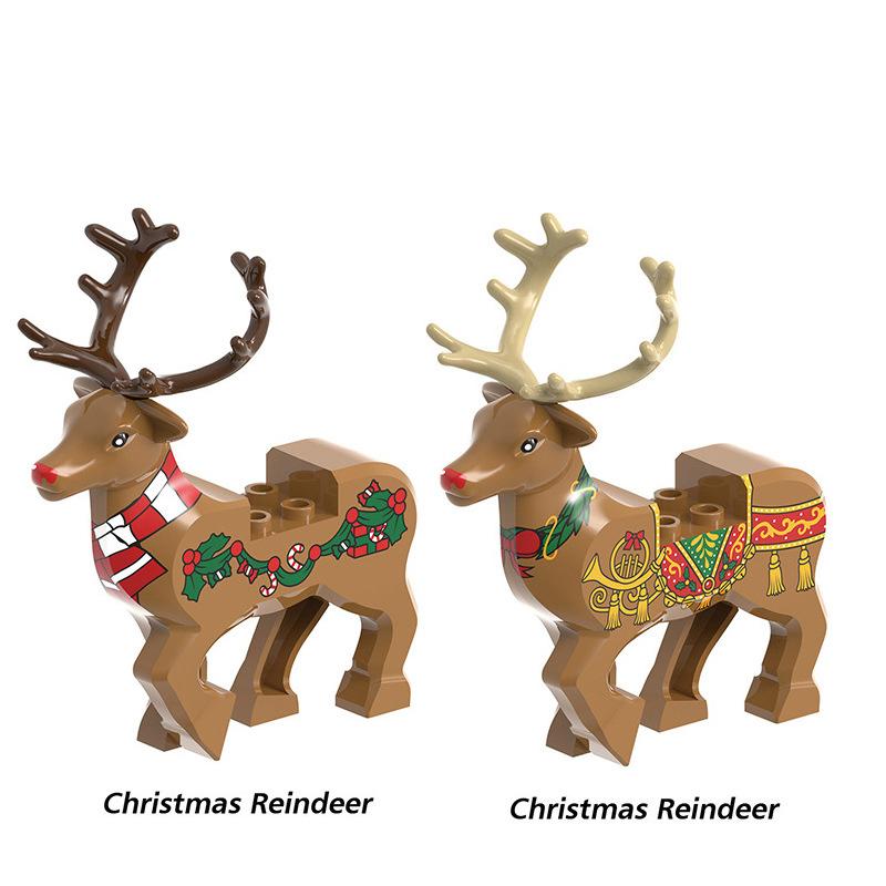 MOC Christmas Reindeer Building Blocks Compatible Figures Santa Claus Deer Elk Parts Bricks Particle DIY Toys Children Xmas Gift