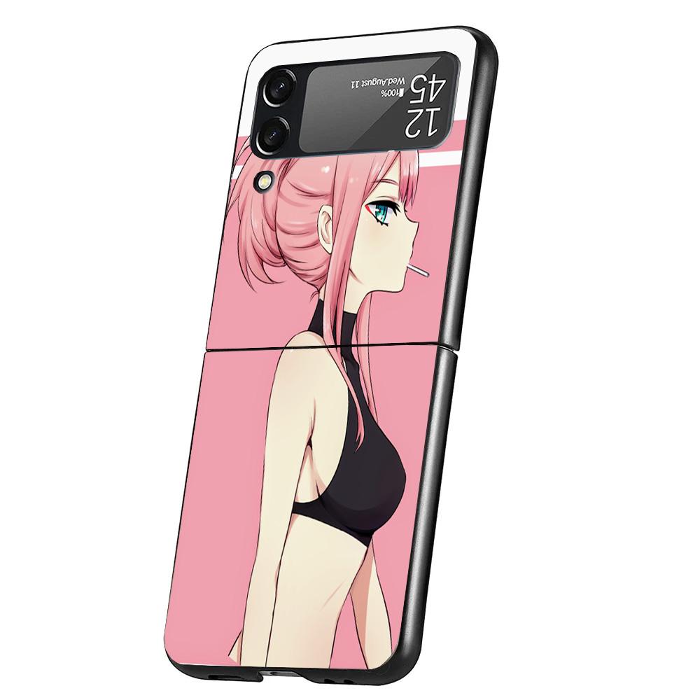 Zero Two Darling In The Franxx 02 Cover Phone Case For Samsung Galaxy Z Flip 7 6 5 4 3 5G Flip7 Flip6 Flip5 Flip4 Flip3 Black Fu