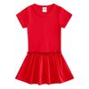 Korean Summer Cartoon Pleated Dress for Girls - Short Sleeve Color Block Skirt Style