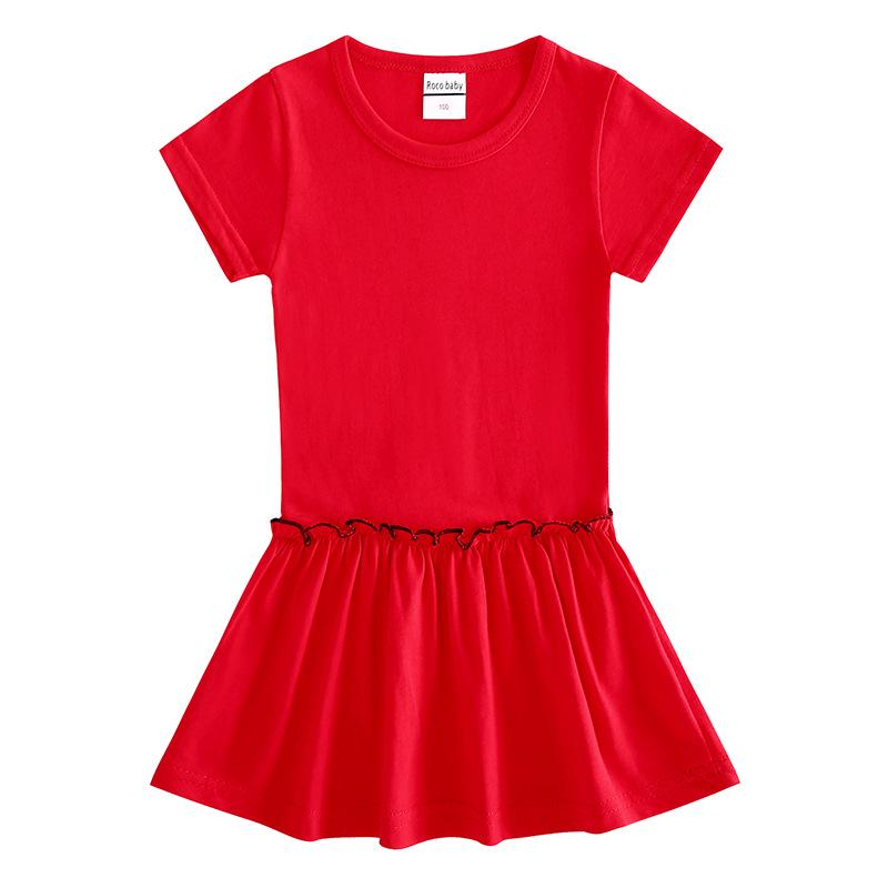 Korean Summer Cartoon Pleated Dress for Girls - Short Sleeve Color Block Skirt Style