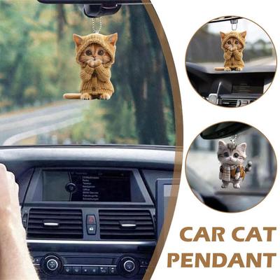 1 adet Araba Sevimli Komik Kedi Süsü İpli Araba 2D Kolye Kedi Noel İç Araba Akrilik S8P7
