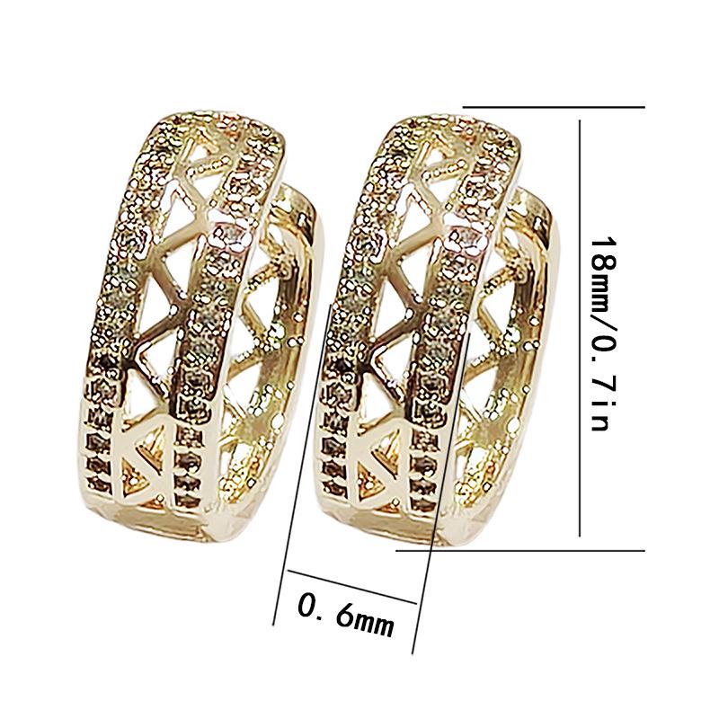 Exaggerated Hollow Round Gold-Plated Hoop Earrings Copper Zircon золотой