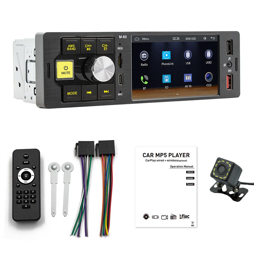 BQCC 4.1 inch car MP5 Bluetooth connection Apple CarPlay and Android Auto MirrorLink Rear view FM radio FM60