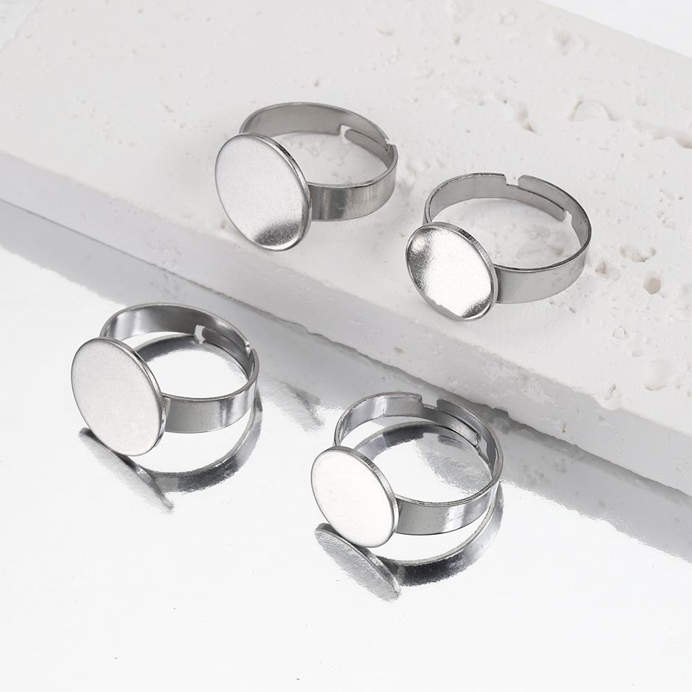10pcs 8/10/12/14mm Stainless Steel Adjustable Ring Bezel Settings Blank Cabochons Base Tray  for DIY Jewelry Making  Supplies