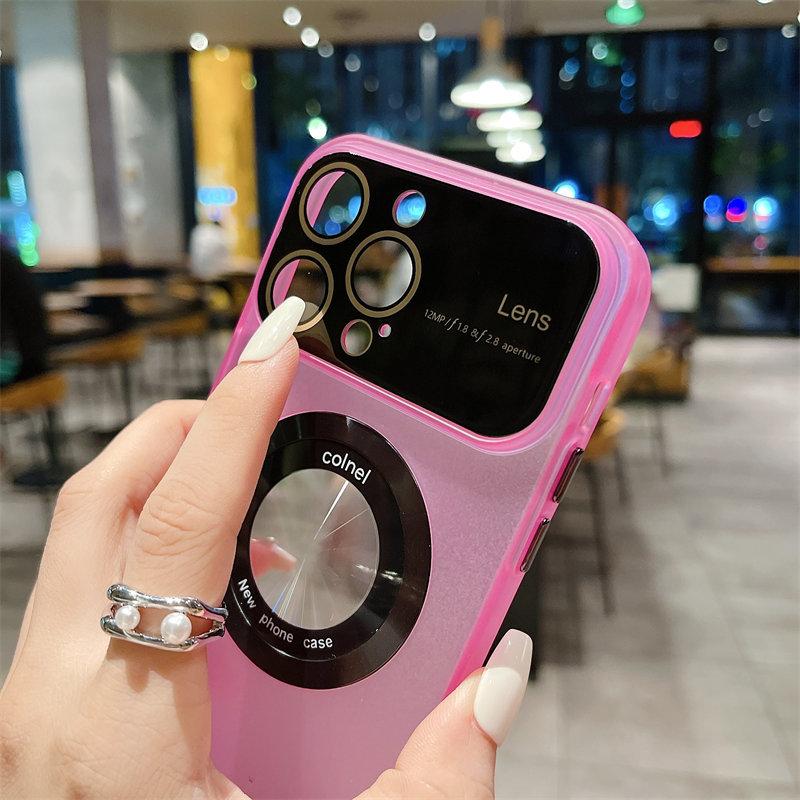 Deluxe Large Window Lens Film Frosted Magnetic Wireless Charging Case for iPhone 14 13 12 11 Pro Max Drop Protection Cover