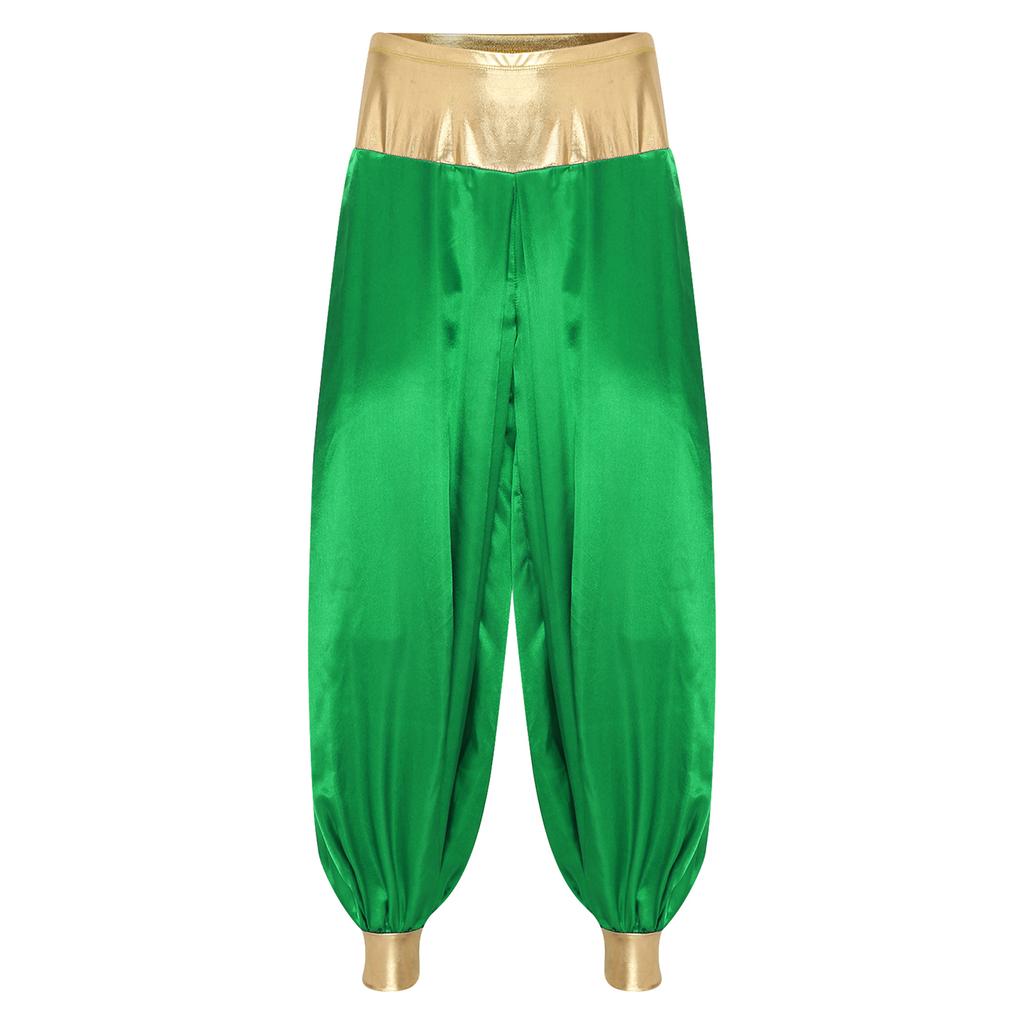 Mens Magical Hippie Harem Pants Metallic Shiny Patchwork Lantern Style Long Pants Arabian Prince Cosplay Costume