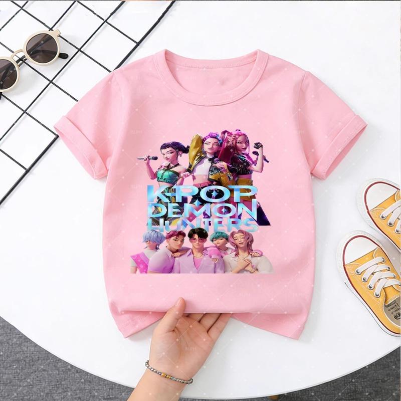 

Stylish SAJABOYS KPop Demon Hunters Print Kids T-Shirt, Trendy Cartoon Character Tee for Boys and Girls 110