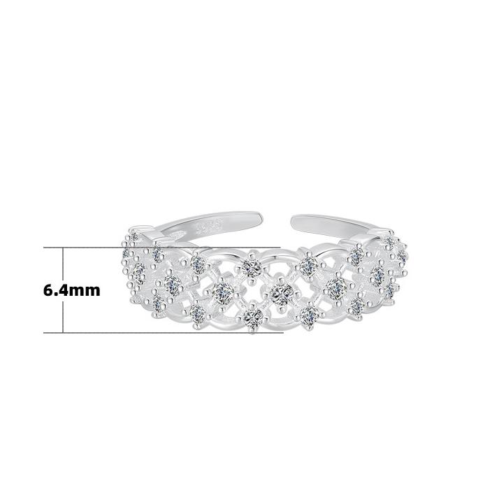 Factory  925 Sterling Silver Open Ring Custom Hollow Mesh Zircon Band Rings Adjustable Cubic  Finger Ring Custom Logo