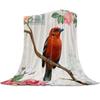 Blue Bird Pink Peach Flower Retro Printed Flannel Blanket Soft Throw Blanket for Bed Living Room Couch Sofa King Queen Size Warm