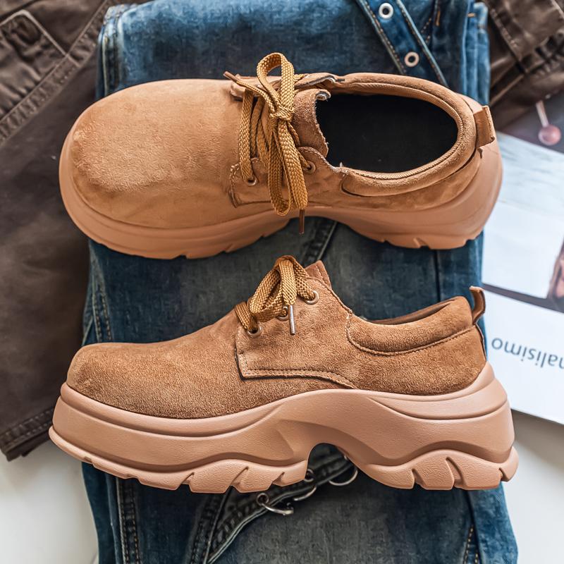 Men Winter Loafers Leather Platform New Versatile Thick soled Derby Matte British Style Dad Shoes Round Head Heightening Muffin 38