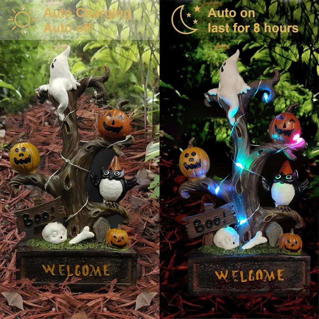 Halloween Pumpkin Spooky Tree with Lights Delicate Halloween Table Tree Pumpkin Ghost Tree Gifts for Families Friends
