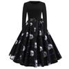 Women Vintage Long Sleeve Halloween Housewife Evening Party Prom Dress