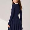 Womens Long Sleeve Tennis Dress With Collar Color-Block Pleated Skirt Slimming Fit Golf Training Fitness