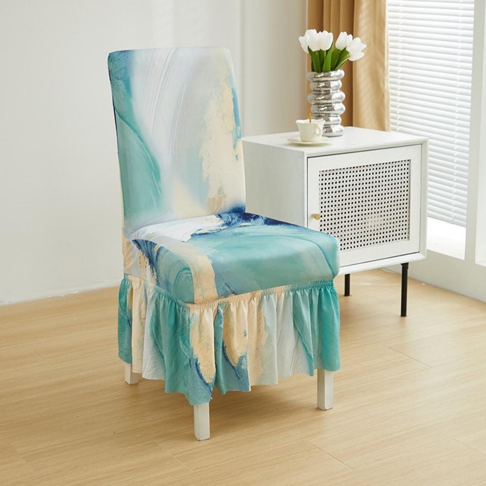 

Stretchable Milk Silk Chair Seat Covers with Skirt Design for Living Room Dining All Seasons Universal Fit 1pc
