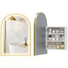 Wall-mounted bathroom cabinet with mirror and LED lighting, arched door, anti-fog, 50x14.5x70cm, gold
