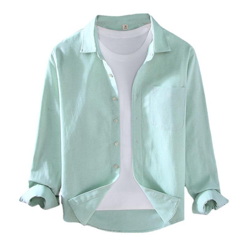 Men's High-End Oxford Long-Sleeve Shirt - Pure White Japanese Hong Kong Style - Spring/Autumn Casual Top