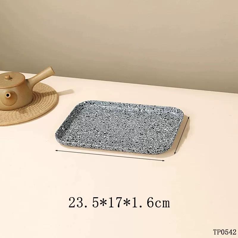 PP Wood Grain Plastic Serving Tray - Rectangular, Food Grade, Round Edges, Commercial Bread Plate.