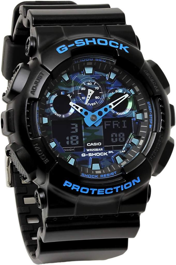 Forces Police Officer Camouflage Blue Camouflage Camouflage 20 ATM Water Resistant Plastic Strap Watch Self-Defense G-SHOCK Men's (GA-100CB-1A