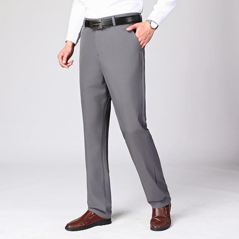 Romon Men's Ice Silk Elastic Summer Pants - Middle-aged Casual Loose Straight Leg Design