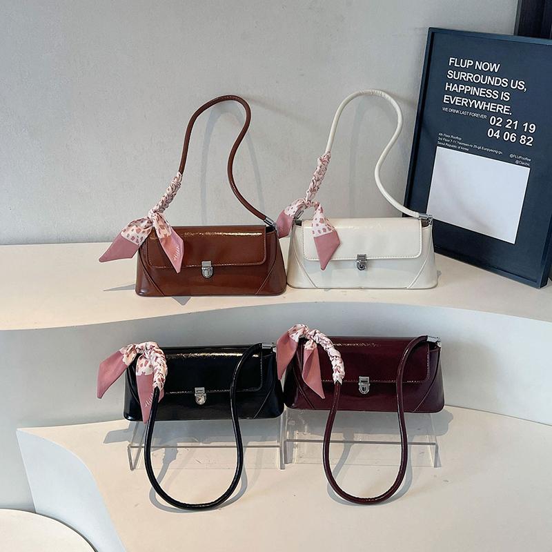 Light Luxury Temperament Small Square Bag Women French Style Texture Scarf Decor Underarm Bags Trend Retro PU One Shoulder Bag