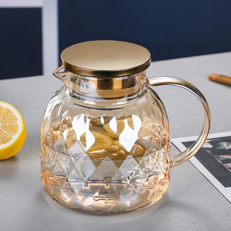 Transparent High Temperature Resistant Glass Cold Water Kettle Water Cup Fruit Tea Juice Kettle Large Capacity Household Amber Cold Water Kettle