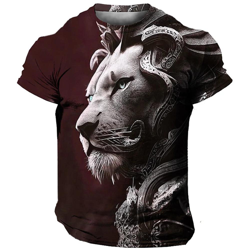 Summer Men'S T-Shirt Animal Lion Print Fierce Beast Wear Everyday Casual Men'S Clothing Loose Oversized-Shirt Vintage Sweatshirt