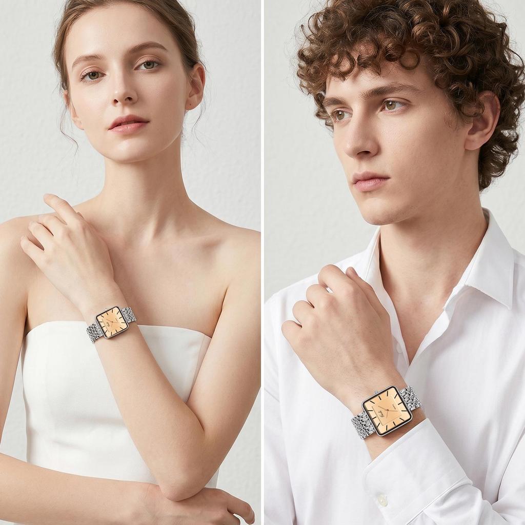 Gedi Retro Women's Square Dial Quartz Watch with Steel Band - Versatile Waterproof Wristwatch for Daily Commute and Work.