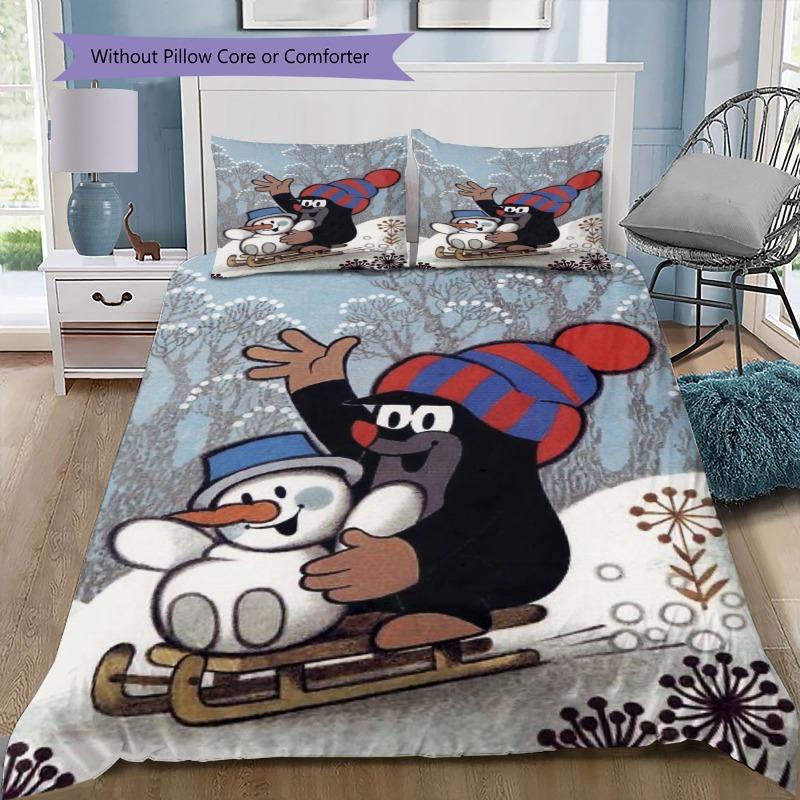 Krtek The Little Mole Color Umbrella Daisy Rain Bug Cartoon Print 3pcs Bedding Set Duvet Cover Pillowcases Kids Cartoon Home Textile For Children Fans