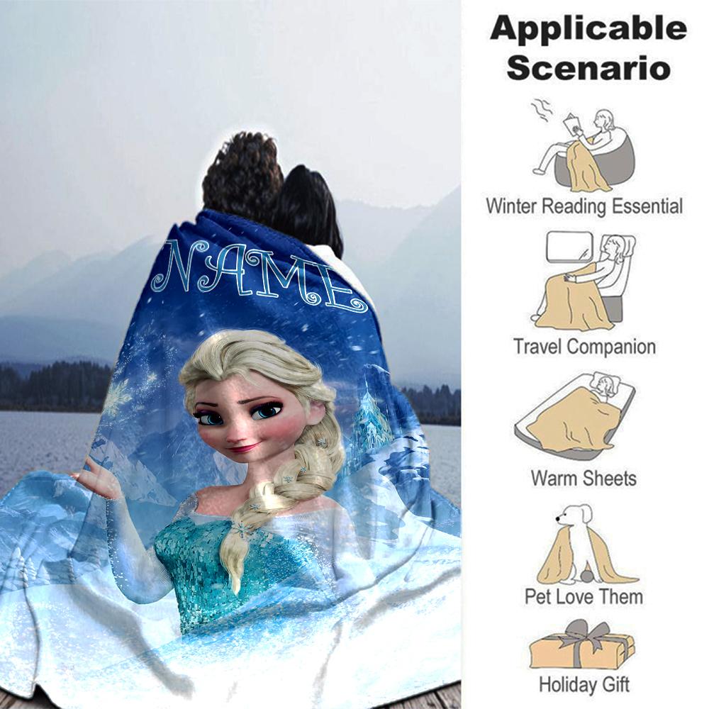 Customiz Name Personality Elsa Frozen Blanket Soft &Warm Sofa Office Bed Travel Lunch Break Blanket, Gift Suitable All Seasons