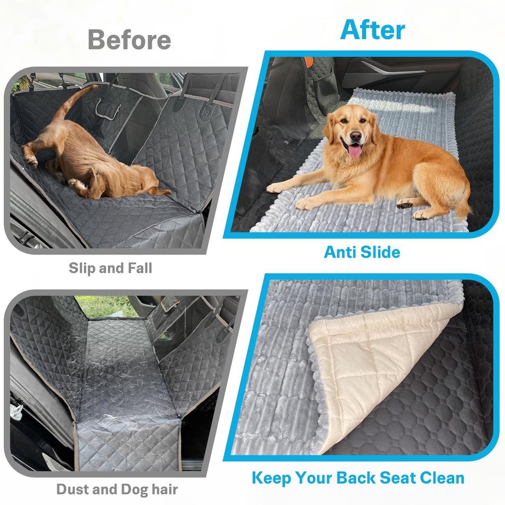 Backseat Pet Bed Mat, Dog Bed for Car Back Seat, Non-Slip Furry Dog Covers Pet Mat, Fit for Backseat Extenders and Seat Covers