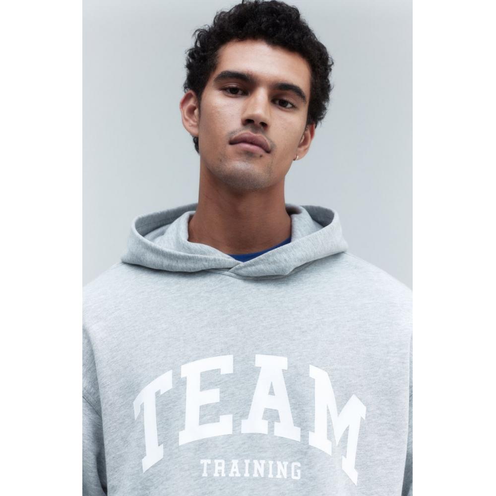 

H M Sports Hoodie Oversized Fit Grey Melange teaM Training L