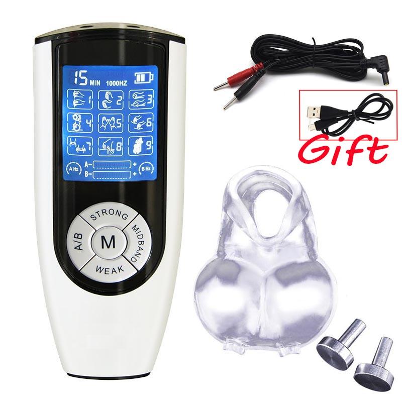 Electric Shock Scrotum Bondage Sleeves,SM Male Glans Electro Stimulator Massage Cup,Electro Sex Chastity Cage Cock Ring  Toy