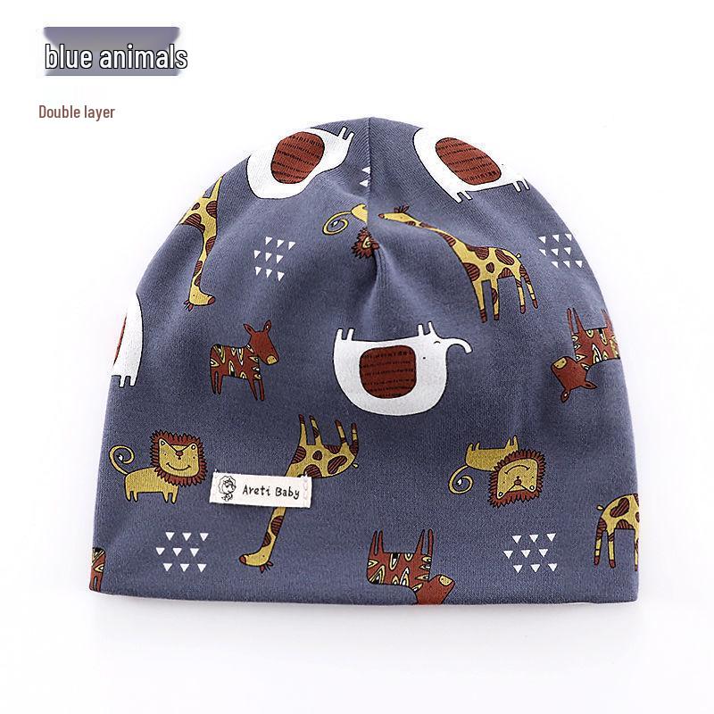 

Двухслойная хлопковая вязаная детская шапка с мультяшным принтом для осени и весны Large