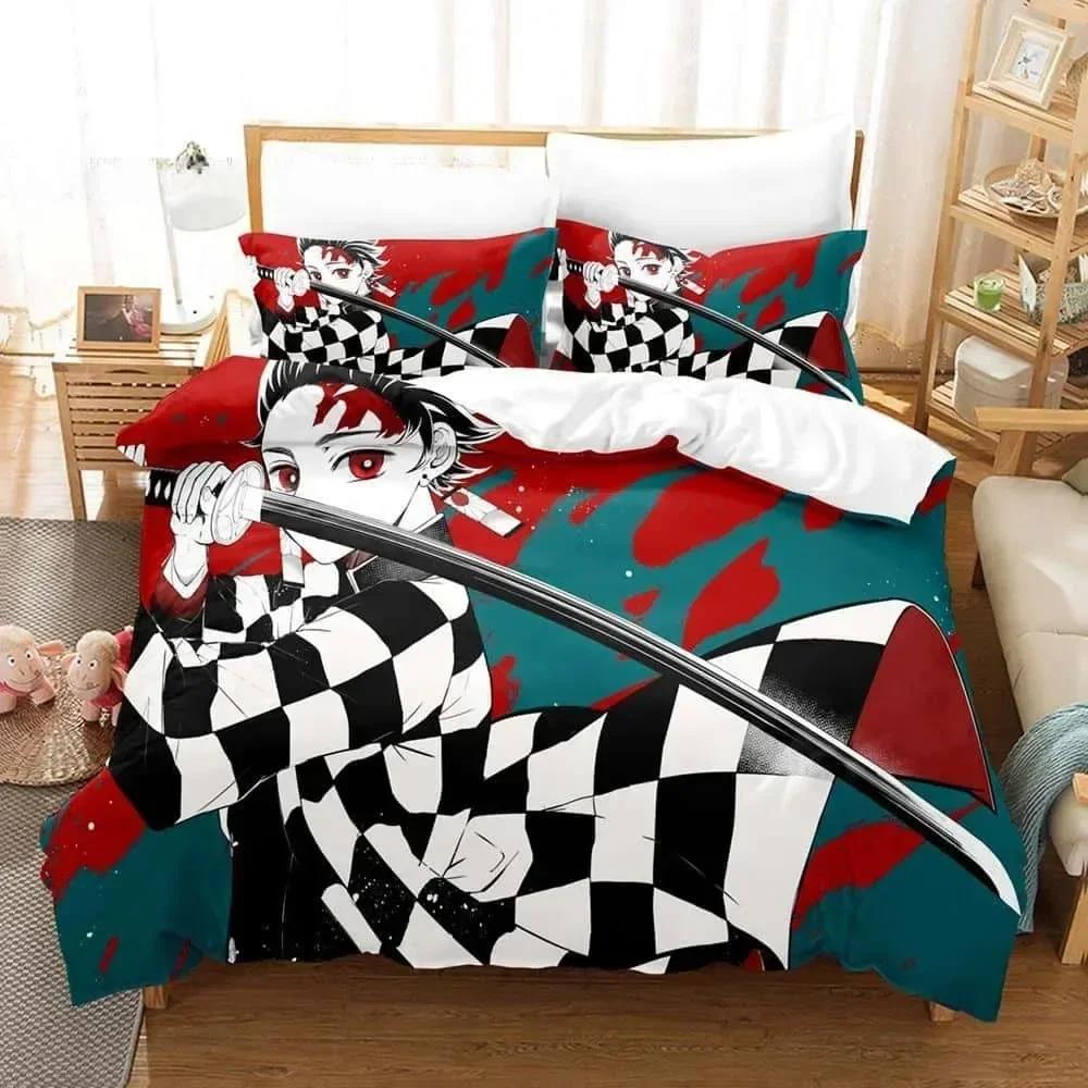 Comforter 3D Printed Anime Bed Sheet Demon Slayer Bedding Set Single Twin Full Queen King Size Bed Set Adult Kid Bedroom S