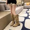 Autumn and winter new fashionable and thin stacking boots women's pointed thick heel high tube belt buckle large size boots