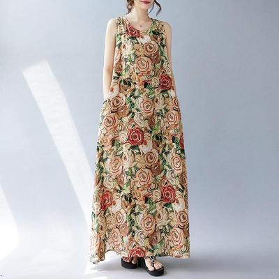 Sleeveless Plus Size Cotton Vintage Floral New In Dresses for Women Casual Loose Long Summer Dress